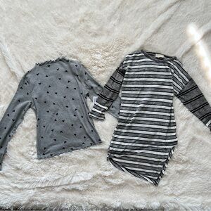 Old Navy Silver Heart Cozy Lettuce-Edge Top & Hayden Striped Asymmetrical Shirt